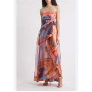 Tahari ASL Sunset Strapless Ruched Organza Gown - Size 10